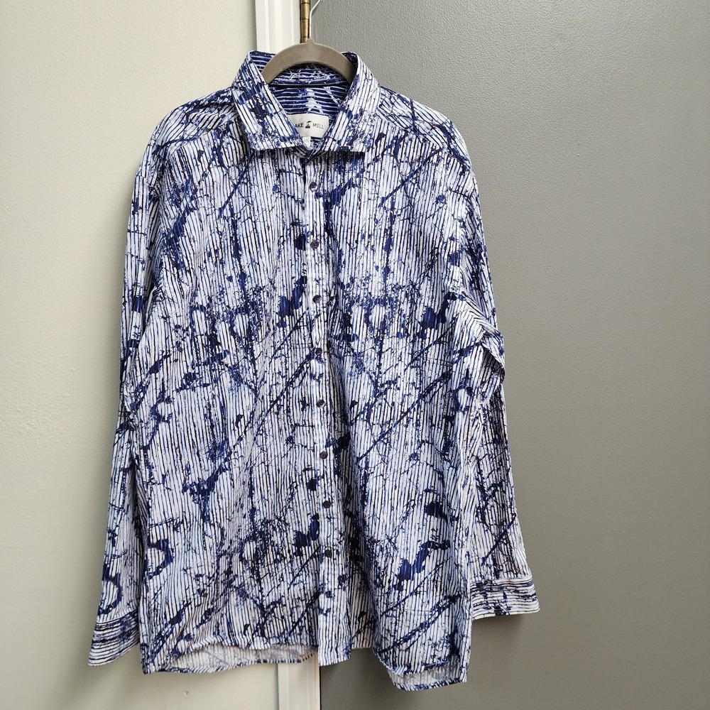 Blake Mill Men's XXL Blue Abstract Pattern Cotton Button Down Shirt Long Sleeve